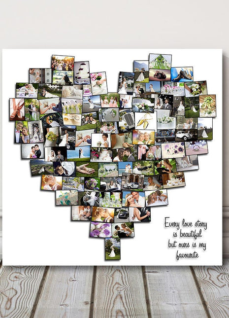 Wedding day love heart canvas print bespoke design collage using your pictures