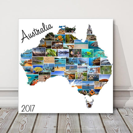 Australia, canvas print. Bespoke collage. Any country shape available for design