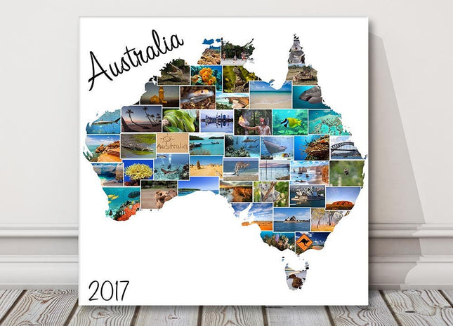 Australia, canvas print. Bespoke collage. Any country shape available for design