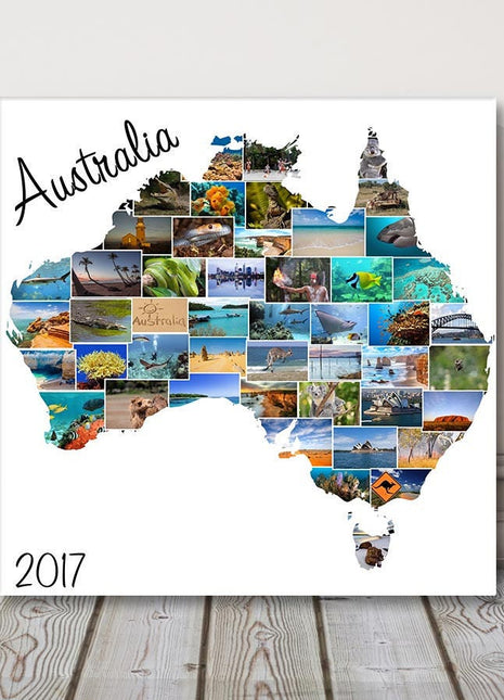 Australia, canvas print. Bespoke collage. Any country shape available for design