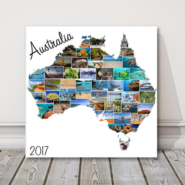 Australia, canvas print. Bespoke collage. Any country shape available for design