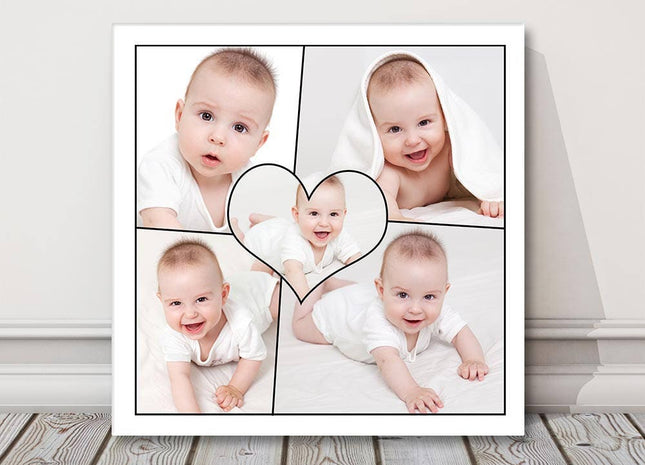 Love heart photo collage, canvas picture print.