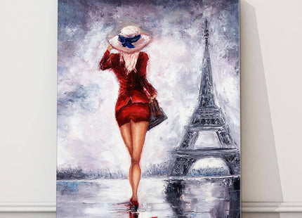 Paris. Woman near Eifell Tower Painting, printed and finished as a canvas print