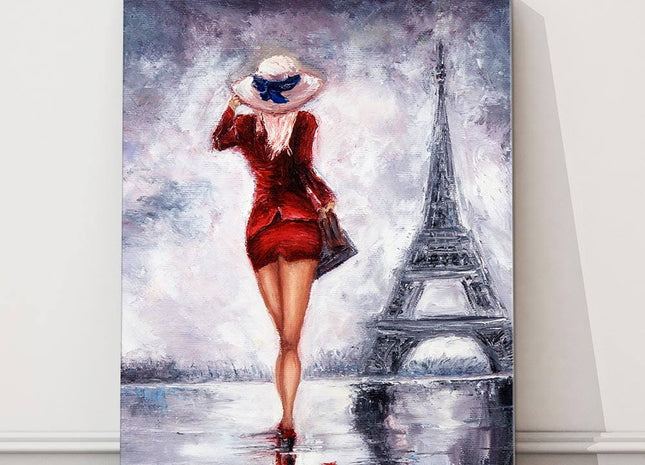 Paris. Woman near Eifell Tower Painting, printed and finished as a canvas print