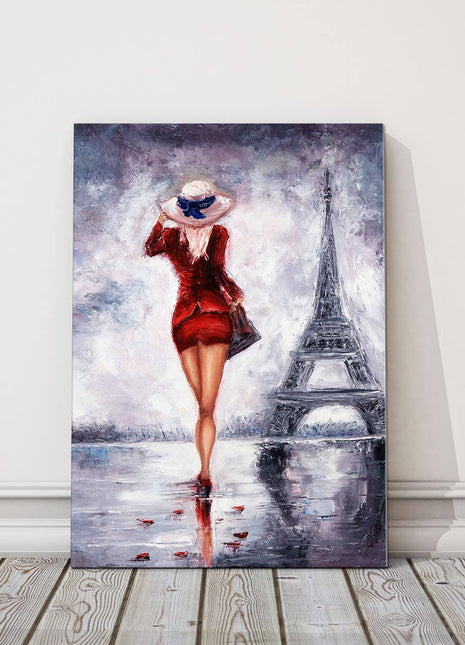 Paris. Woman near Eifell Tower Painting, printed and finished as a canvas print