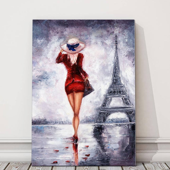 Paris. Woman near Eifell Tower Painting, printed and finished as a canvas print