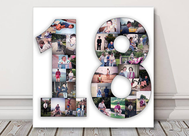 Number, photo collage canvas picture print.1 2 3 18 21 30 40 50 60 70 80 90 100.