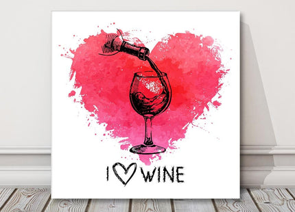 Love heart and wine canvas picture print. Kitchen wall art.