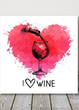 Love heart and wine canvas picture print. Kitchen wall art.