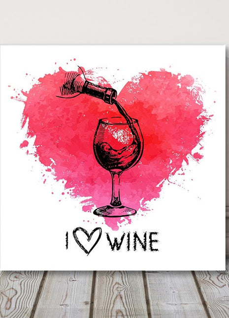 Love heart and wine canvas picture print. Kitchen wall art.