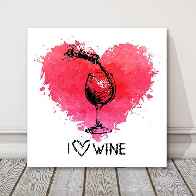 Love heart and wine canvas picture print. Kitchen wall art.