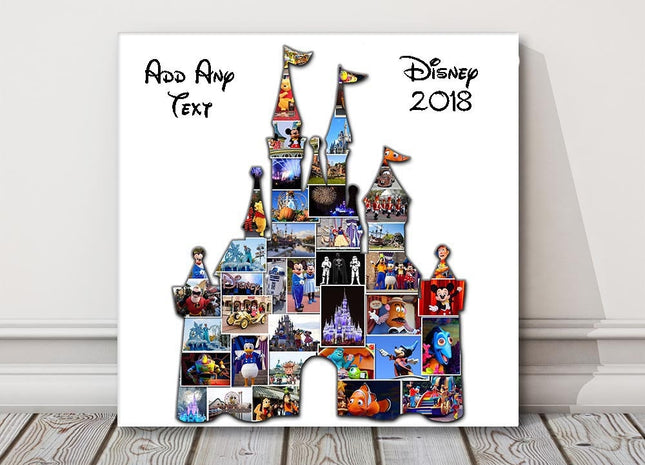 Disney shape holiday canvas picture print. Mickey mouse, disneyland photo collage.