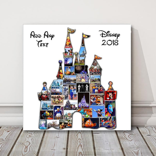 Disney shape holiday canvas picture print. Mickey mouse, disneyland photo collage.