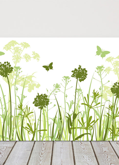 Wild flowers, green grasses. Canvas picture print green and white art