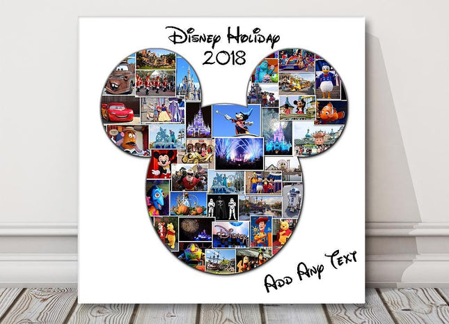 Disney shape holiday canvas picture print. Mickey mouse, photo collage.