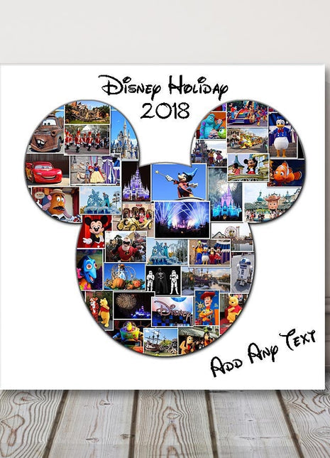 Disney shape holiday canvas picture print. Mickey mouse, photo collage.