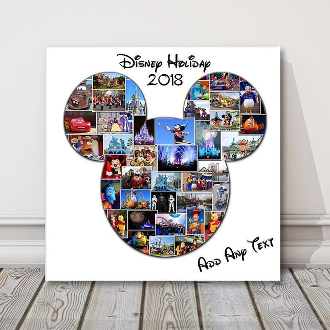 Disney shape holiday canvas picture print. Mickey mouse, disneyland photo collage.