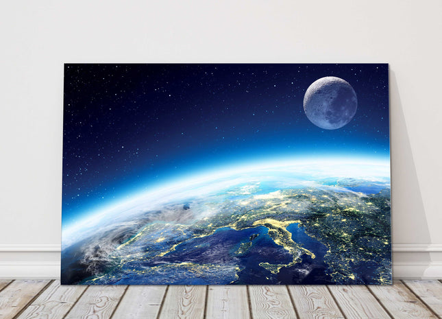 Earth and the moon Canvas picture print landscape space view