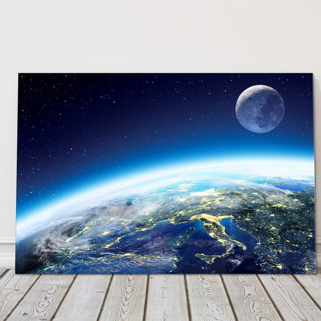 Earth and the moon Canvas picture print landscape space view