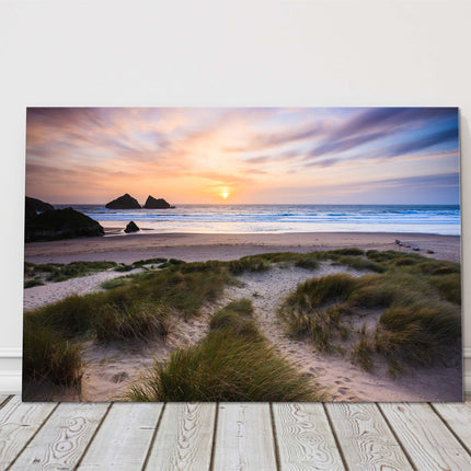 Holywell bay at sunset, Cornwall, Canvas picture print.