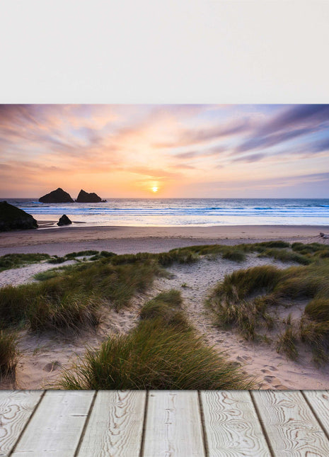 Holywell bay at sunset, Cornwall, Canvas picture print.
