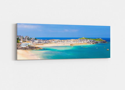 St Ives harbour panoramic canvas picture print Cornwall beach scene.