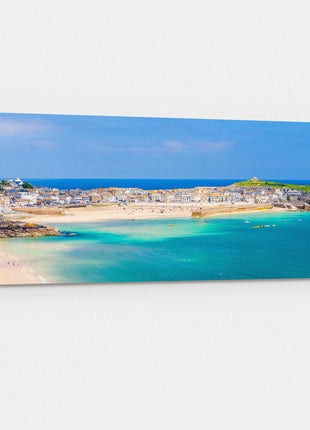 St Ives harbour panoramic canvas picture print Cornwall beach scene.