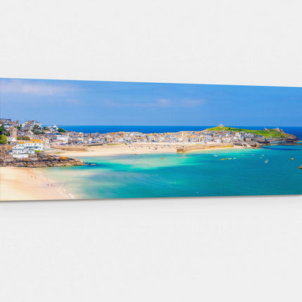 St Ives harbour panoramic canvas picture print Cornwall beach scene.