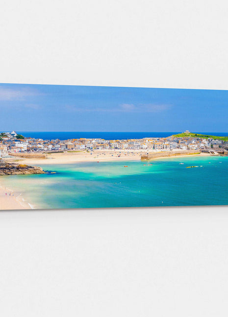 St Ives harbour panoramic canvas picture print Cornwall beach scene.