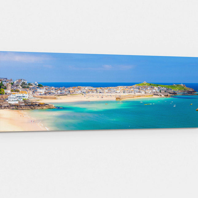 St Ives harbour panoramic canvas picture print Cornwall beach scene.