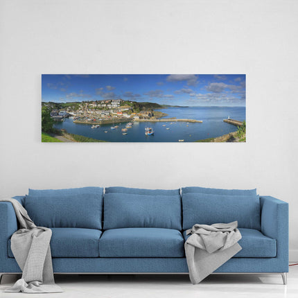 Mevagissey harbour panoramic canvas picture print, Cornwall.