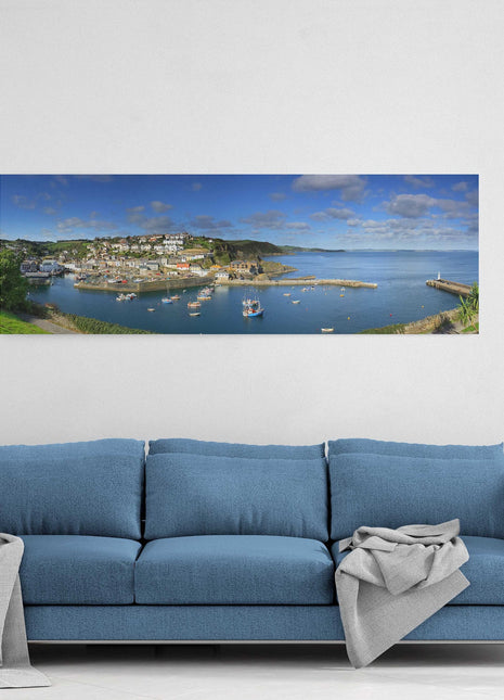 Mevagissey harbour panoramic canvas picture print, Cornwall.