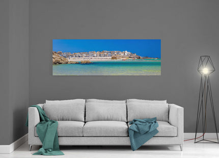 St Ives, panoramic canvas picture print. Cornwall beach scene and harbour.