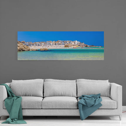 St Ives, panoramic canvas picture print. Cornwall beach scene and harbour.