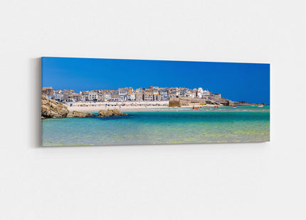 St Ives, panoramic canvas picture print. Cornwall beach scene and harbour.