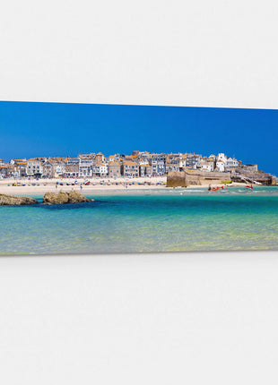 St Ives, panoramic canvas picture print. Cornwall beach scene and harbour.