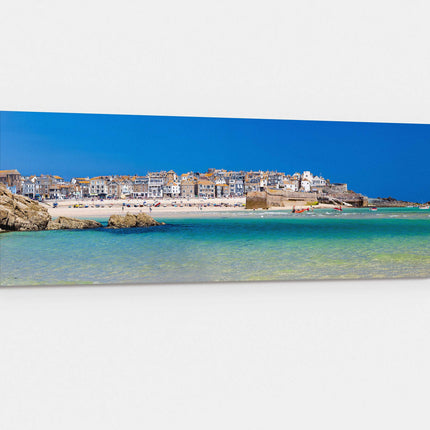 St Ives, panoramic canvas picture print. Cornwall beach scene and harbour.