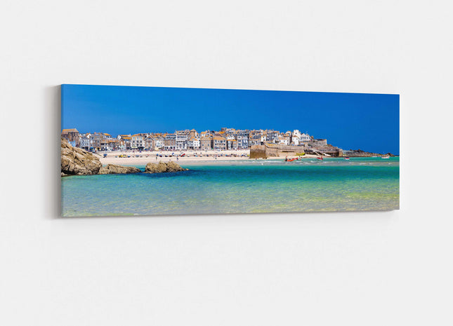 St Ives, panoramic canvas picture print. Cornwall beach scene and harbour.