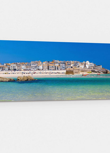 St Ives, panoramic canvas picture print. Cornwall beach scene and harbour.