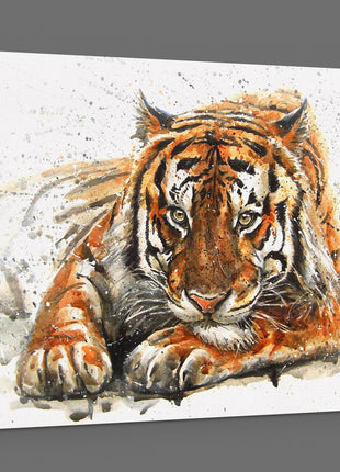 Bengal Tiger painting, splash effect. Big cat, animal watercolour canvas picture