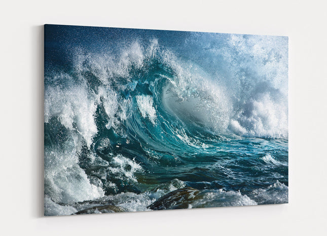 Waves breaking coastal image. Canvas picture print ocean surf popular image