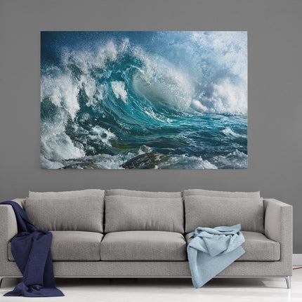 Waves breaking coastal image. Canvas picture print ocean surf popular image