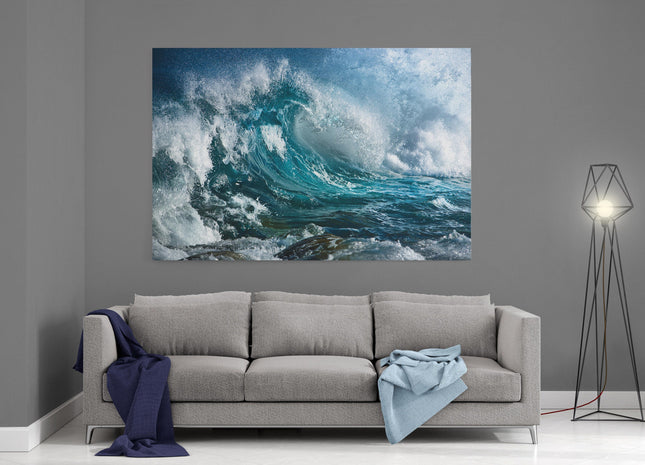 Waves breaking coastal image. Canvas picture print ocean surf popular image