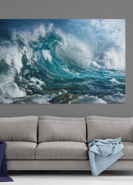 Waves breaking coastal image. Canvas picture print ocean surf popular image