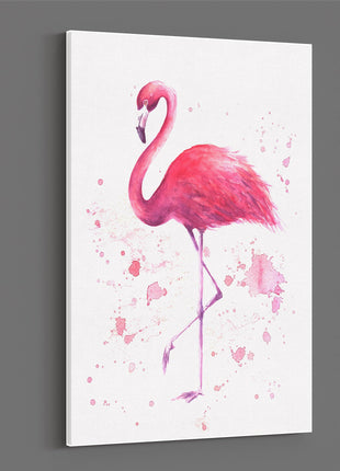 Pink flamingo watercolour pain splash white background canvas picture print