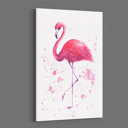 Pink flamingo watercolour pain splash white background canvas picture print