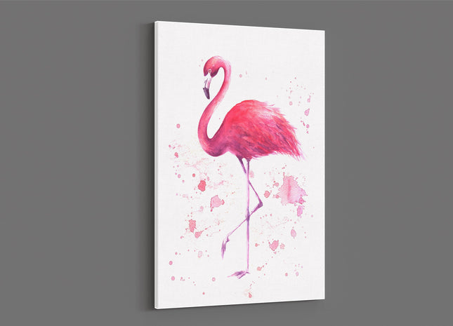 Pink flamingo watercolour pain splash white background canvas picture print