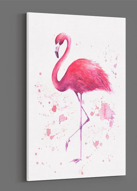 Pink flamingo watercolour pain splash white background canvas picture print
