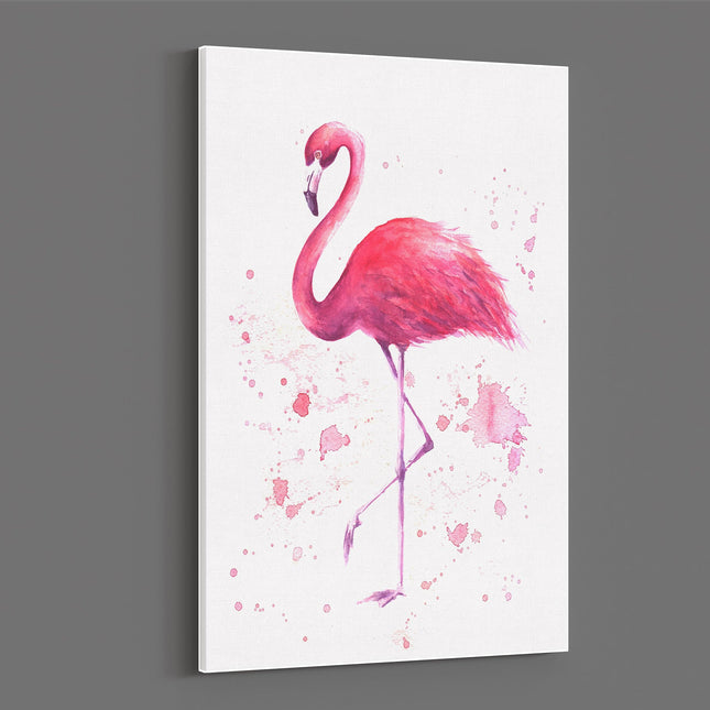 Pink flamingo watercolour pain splash white background canvas picture print