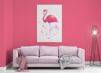 Pink flamingo watercolour pain splash white background canvas picture print